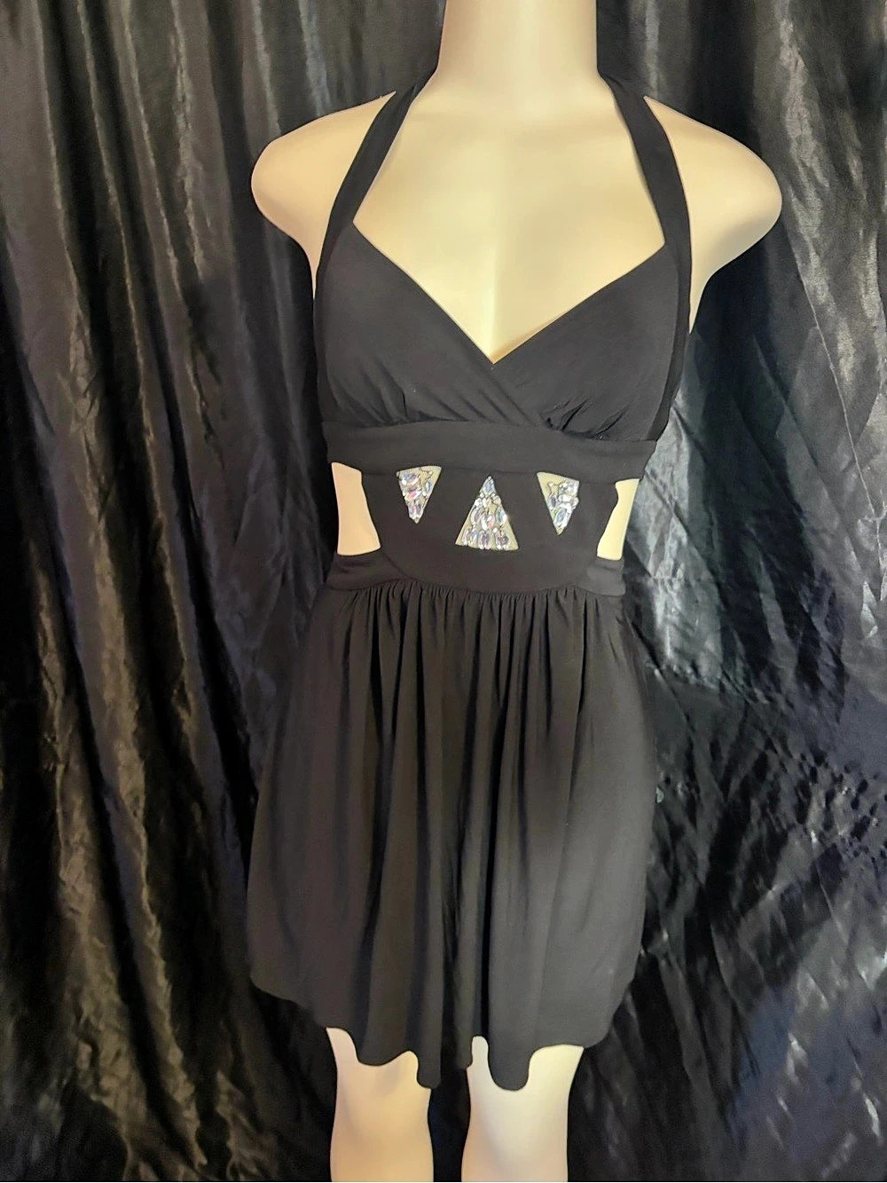 ARDEN B Black Embellished Halter Mini Dress Size Small